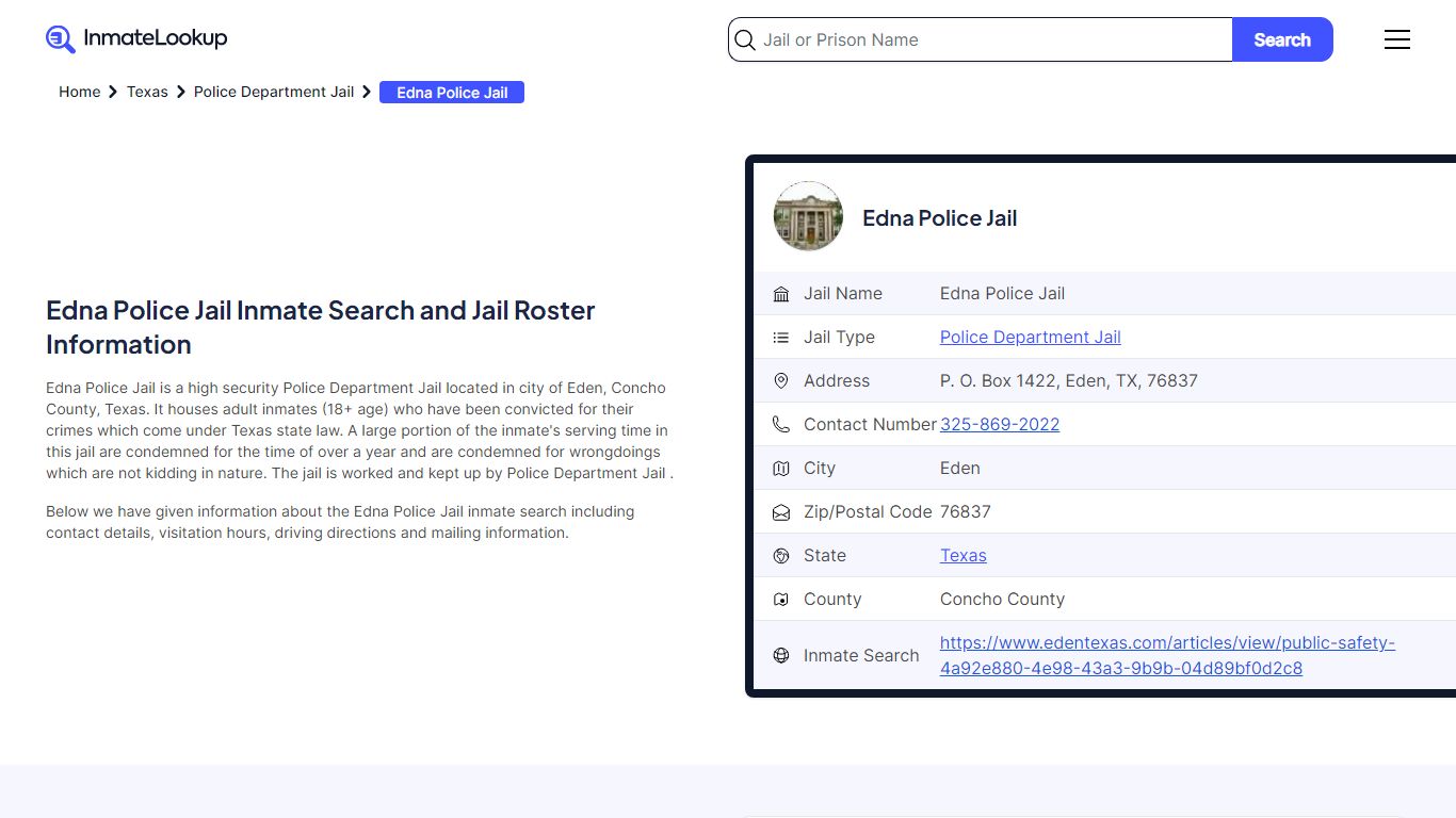 Edna Police Jail Inmate Search and Jail Roster Information - Inmate Lookup